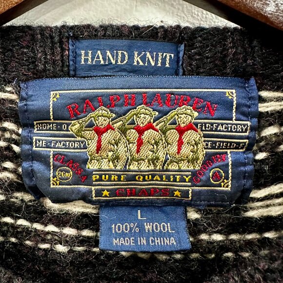 Vintage RL Chaps Hand Knit Wool Sweater Large - Picture 2 of 8